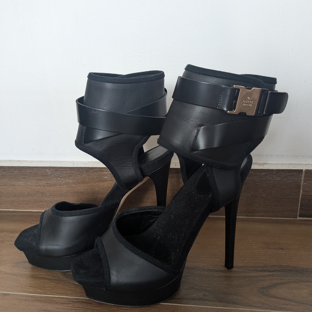 Gucci Black Ankle Strap High Heels